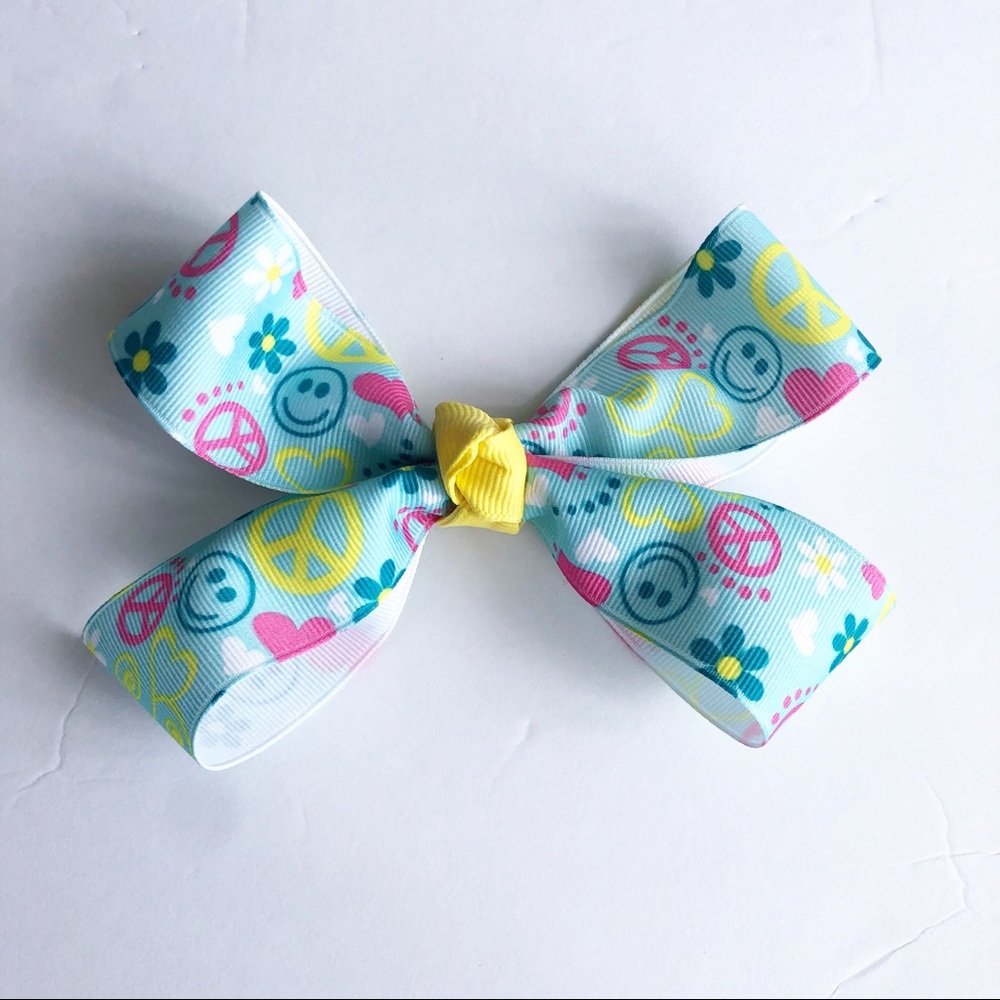 Girls Medium Spring 70s Hippie Bright Hair Bow